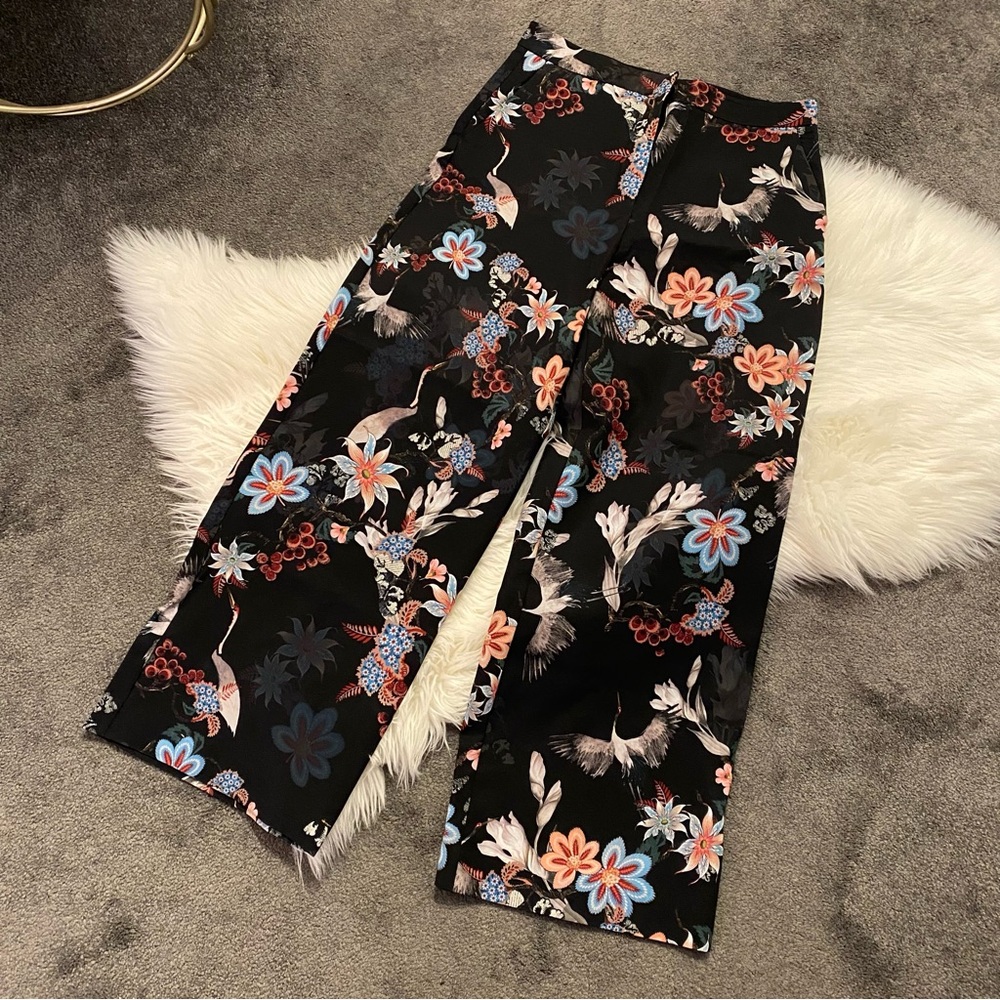 Wide Cut Floral Satin Pants